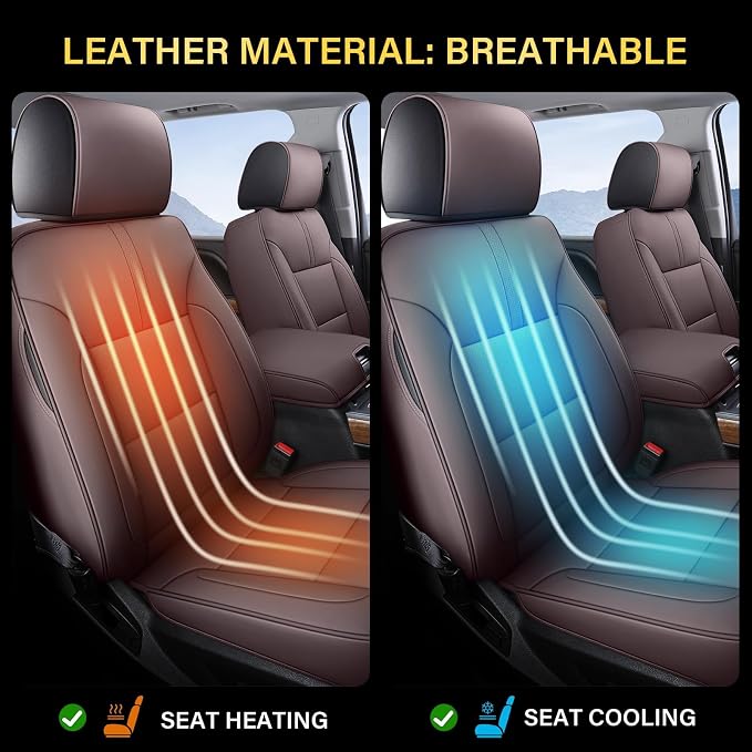 Coverado Silverado Seat Covers Full Set, Faux Leather Car Seat Covers Fit for Chevy Silverado GMC Sierra 2007-2013 & 2019-2026 1500, 2020-2026 2500HD 3500HD Crew Double Extended Cab(Brown) - Image 4