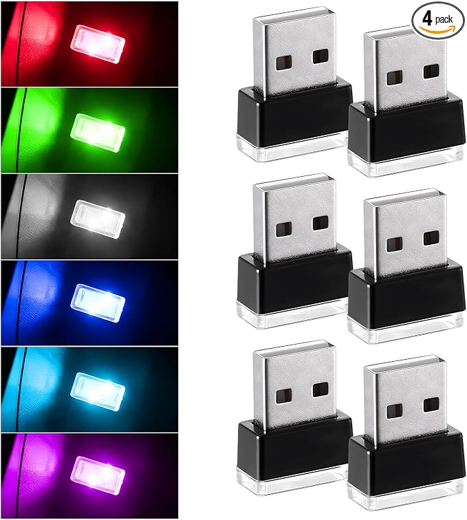 6PCS USB LED Car Interior Atmosphere Lamp, Plug-in USB Interface LED Night Lighting Decoration, Mini Portable Ambient Lights Kit Universal Interior Accessories for Most Cars by Unknown