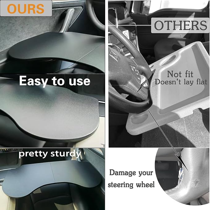 Frins Foldable Car Desk for Tesla Model Y/3/X Accessories, PU Leather Car Table Tray, Anti-Slip Stable Desktop No Mouse Drift, Multifunctional in-Car Tray for Eating, Work, Study, Makeup and Travel - Image 7