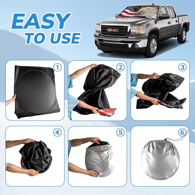 SEPORUD Windshield Sun Shade New American Eagle Flag USA Patriotic Design - Folding Car Front Window Sunshade for Cars SUV Trucks, Max UV Blocking and Keep The Vehicle Cool(64"x33.5") - Image 7