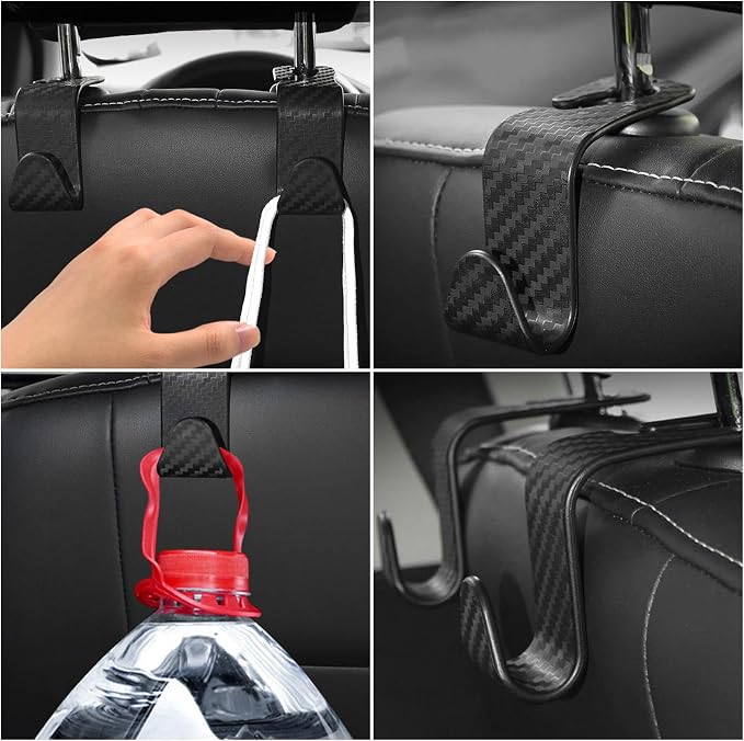 4 PCS Car Seat Headrest Hook, S Type Auto Rear Seat Hanger Holders Backpack Storage Hooks, Universal Vehicle Storage Organizers for Wallet Purse Bag Cloth Umbrella (Black) - Image 6