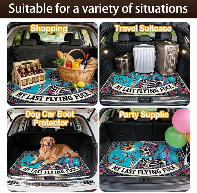 Car Trunk Mat for SUV, 31"x47" Skull Butterfly Cargo Liner Protector | All Weather Universal Cargo Liners for Dogs, Car Accessory for SUVs/Sedan/Wagons, Durable Non-Slip Washable Rear Cargo Mat - Image 7
