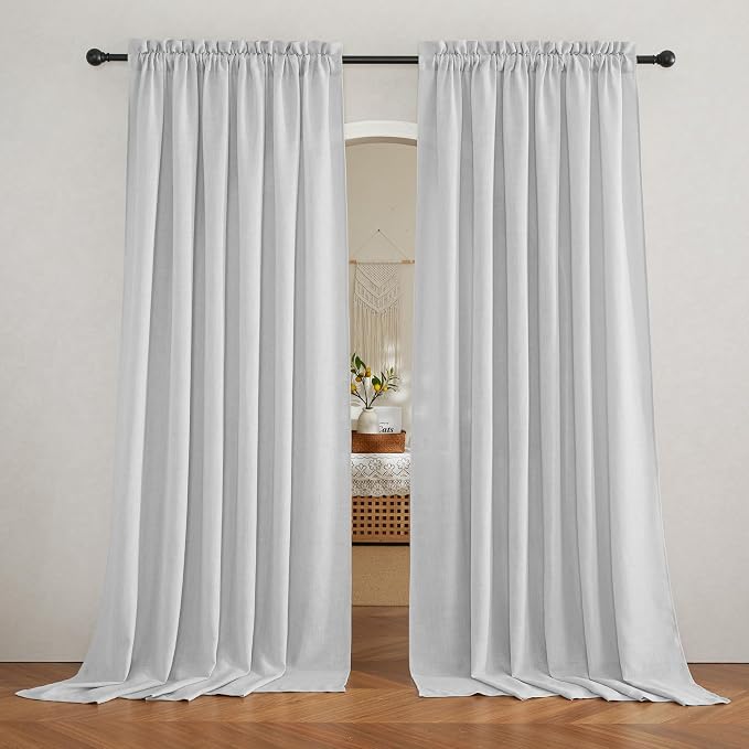 RYB HOME Linen Semi Sheer Curtains for Living Room, Light Filtering Half Privacy Window Curtains & Drapes for Bedroom, 2 Panels, Dove Green, 70" W x 108" L by RYBHOME