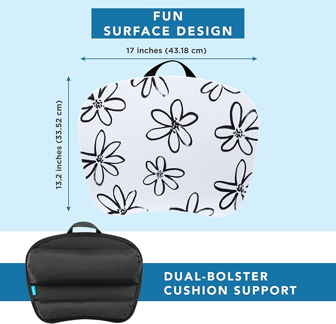 LAPGEAR MyStyle Lap Desk – Brushed Flower, Fits 15.6” Laptops | Dual-Bolster Microbead Cushion, Built-In Carry Handle, Ergonomic Curved Front Edge - Image 5