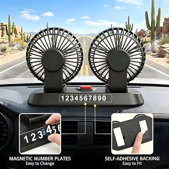Dual Head Car Fan, Portable Vehicle Cooling Fan with 2 Speeds, 360° Rotatable Adjustable Dashboard Air Circulator, USB Powered for SUV RV Truck Sedan Cruise, Cigarette Lighter Adapter Required - Image 7