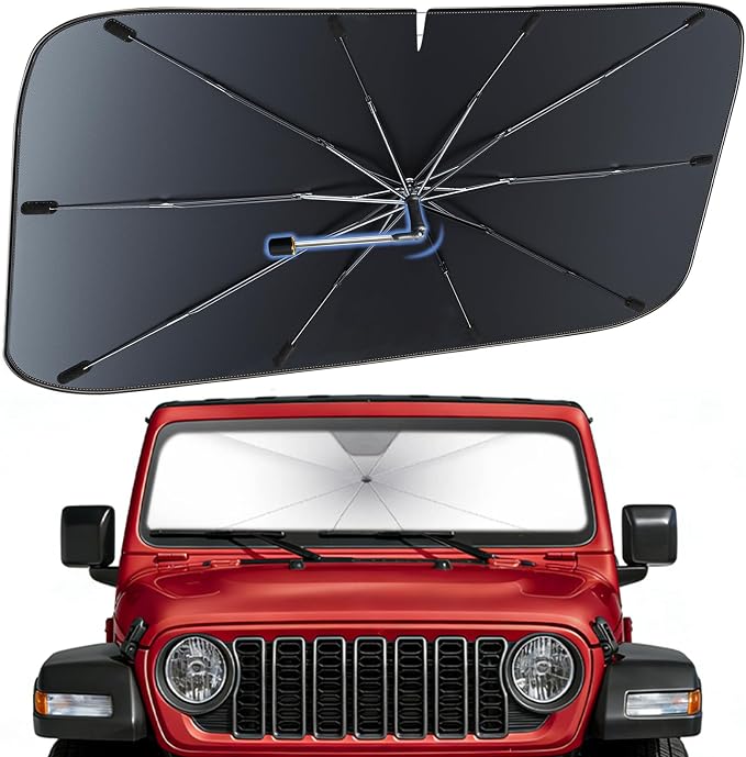 Windshield Sun Shade Umbrella for Jeep Gladiator 2020-2026 Front Window | Heat-Reflective Window Shade, Umbrella Sunshade Cover Blocks Heat, Protects Interior, Vehicle-Specific Precision Fit by Fshaanys