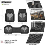 CAR PASS Heavy Duty Rubber Car Mats, Deep-Dish Car Floor Mats All Weather, Universal Two-Tone Trim-to-Fit for SUVs Trucks Sedans, Waterproof Anti-Slip, 3 Pieces V12 Black and Metallic Gray - Image 3