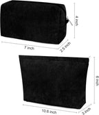 SOIDRAM 2 Pcs Corduroy Makeup Bag Large Cosmetic Bag Toiletry Bag Makeup Pouch Travel Bag Organizer Cute Makeup Brushes Aesthetic Accessories Storage Bag for Women Black - Image 3