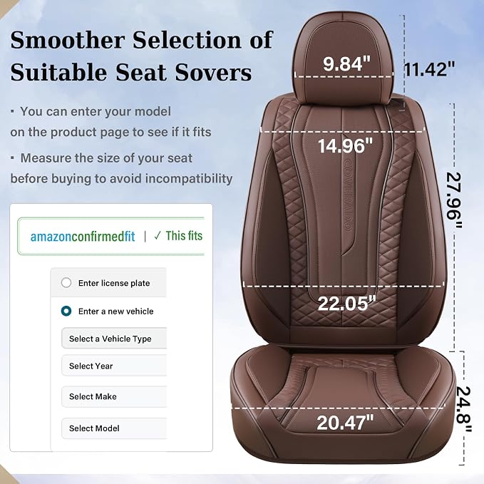Coverado Car Seat Covers for Front Seat, Leather Seat Covers for Cars, Front Seat Covers, Waterproof Car Seat Protectors Car Seat Cushions Universal for Most Vehicles, Coffee - Image 6