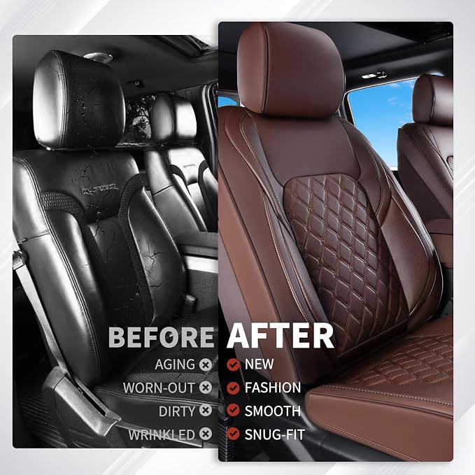Huidasource Front Seat Covers Fit for Toyota Tacoma 2016-2023 SR SR5 Limited TRD Sport/Pro/Off Road All Cab Front Row, 360° Full-wrap Leather Automotive Car Seat Cushion Cover (Front Pair/Coffee) - Image 7