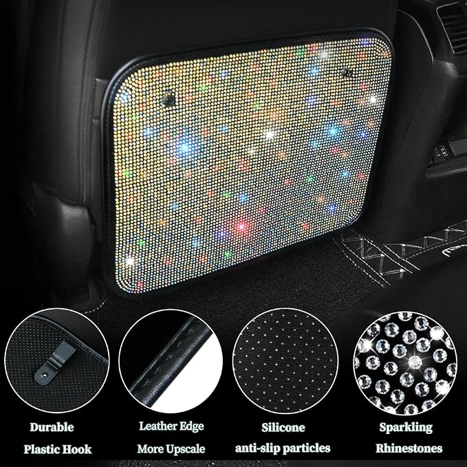 Car Seat Back Protectors with Crystal Rhinestones, Bling Bling Kick Mats Protector，Universal Fit Sparkling Diamond Automotive Interior Protectors for Girls Color 2Pcs - Image 2