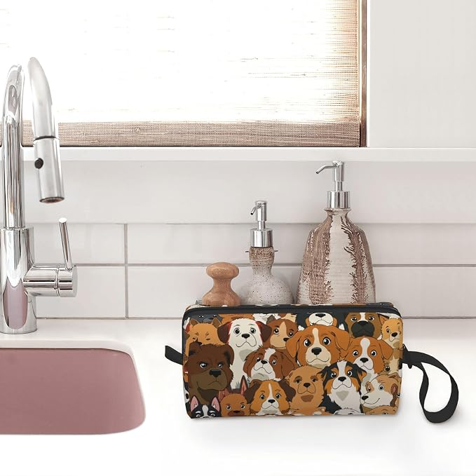 Cute Dog Faces Makeup Bag for Women with Wrist Strap | Durable 600D Oxford Fabric Cosmetic Organizer,Compact Travel Pouch with Handle for Gym & Daily Use - Image 7