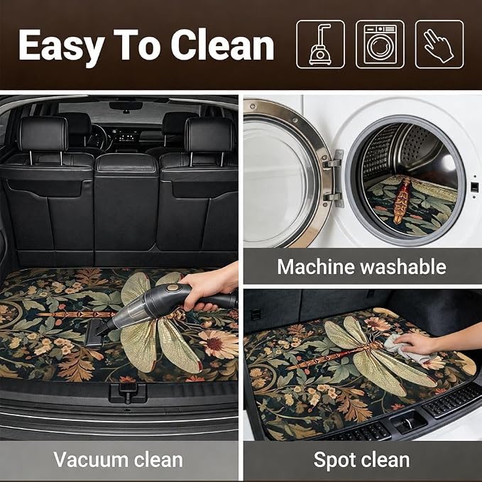 Car Trunk Mat for SUV, 31"x47" Vintage Dragonfly Cargo Liner Protector | All Weather Universal Cargo Liners for Dogs, Car Accessory for SUVs/Sedan/Wagons, Durable Non-Slip Washable Rear Cargo Mat - Image 6