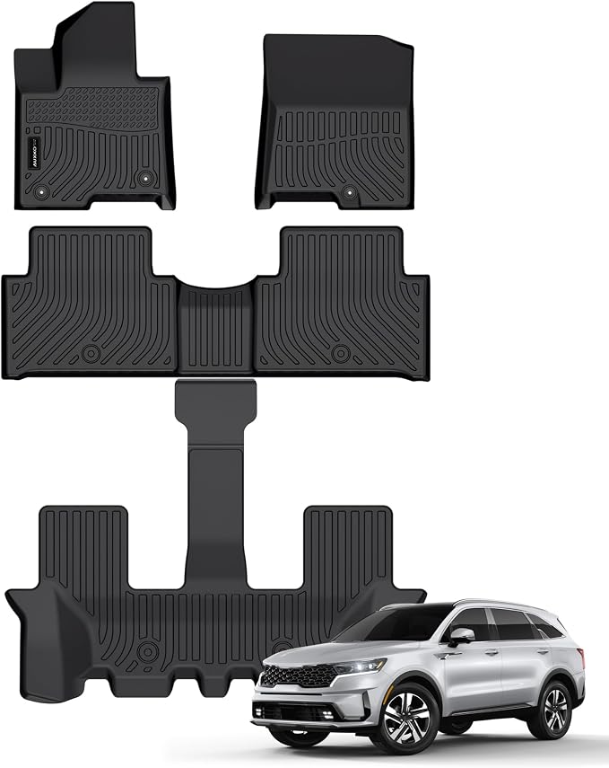 AUXKO All Weather Floor Mats for Kia Sorento Hybrid 2026-2021(Include PHEV) | High Wall,All-Weather,All Season,Odorless,Anti Slip,Rain&Salt Resistant,TPE Material,Black,Accessories,Pet Friendly by AUXKO