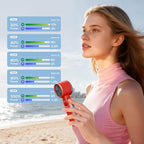 SHEWIND Portable Handheld Fan with Ice Cooling - 5 Gear High Speed Turbo Personal Fan Rechargeable, Up to 11 Hrs, Mini Hand Fans for Travel Essentials, Beach Vacation, Gifts for Women, Men (Red) - Image 5