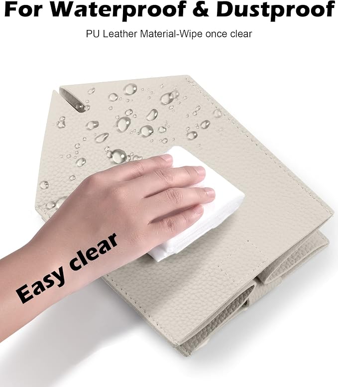 Tissue Box Cover for PU Leather, Modern Simple Solid Color Holder Square Tissue Bag, Ideal for Bathrooms,Office,Car,Outdoor Tent,Dining Table,5"X5"X5", Single Off-White - Image 6