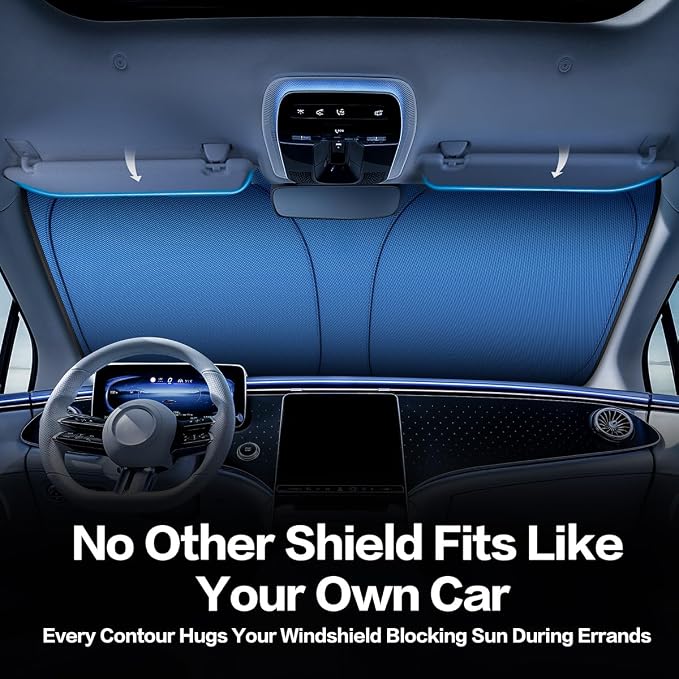 Titanium Silver Windshield Sun Shade for Ford F150 2021-2025 | Ice Blue Reflective Layer, UPF 50+ UV and Heat Blocking, Foldable, Hot-Weather Interior Protection, for Cars, SUVs and Trucks - Image 6