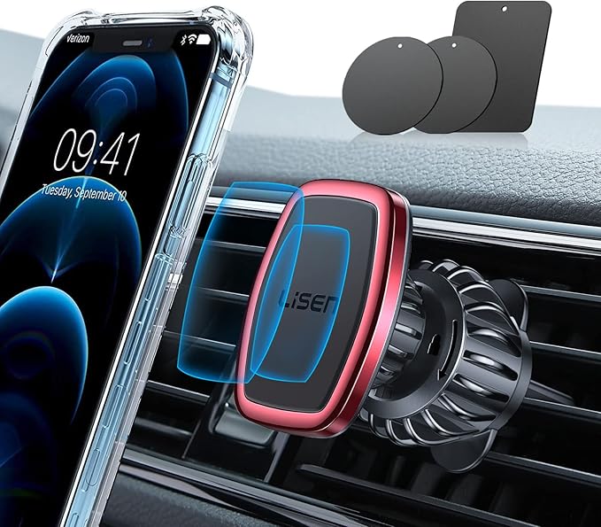 LISEN Magnetic Phone Holder for Car Upgraded Clip Ultra Car Phone Holder 6 Strong Magnets Cell Phone Holder Car Magnetic Case Friendly Phone Car Holder Mount for 4-6.7 inch Smartphones (Red) by Lisen