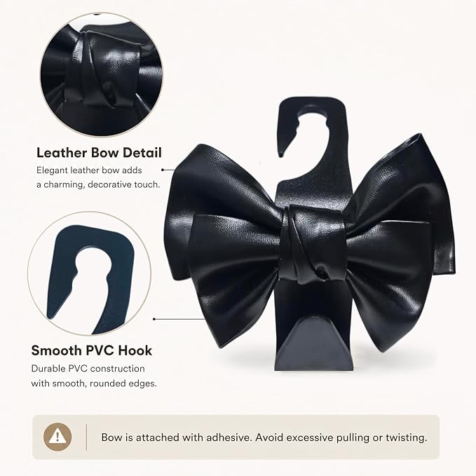 2-Pack Cute Bow Car Purse Hooks, Headrest Hangers, black | Cute bow hooks keep purses and bags organized within reach while saving space; fits most car headrests - Image 4