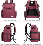 Modoker Multi-Compartment Dog Travel Backpack for Pet Supplies, Rose Red | Dog Travel Accessories Organizer with 2 Food Bags, 2 Bowls, Quick-Access Pockets, Tissue Opening, Luggage Sleeve, Feeding Mat - Image 2