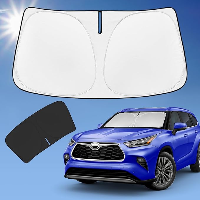 for Toyota Highlander 2020-2025 2026 Sun Shade Sunshade Windshield Cover | 4-Layer Front Window Shade Custom Fit Highlander Sun Visor 240T Front Windshield Keep Cool Foldable Car Accessories by ZOIBVCARSUNSHADE