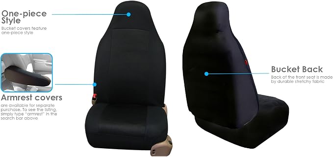 FH Group All Purpose Flat Cloth Car Seat Covers for Bucket Seats, 2 Piece Universal Fit, Washable Seat Covers for SUV, Sedan, Van - Front Set Black - Image 6