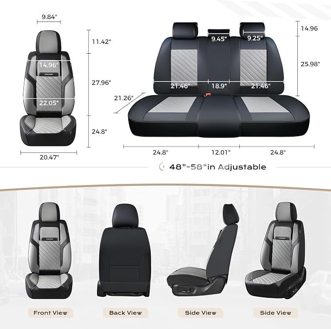 Coverado Car Seat Covers Full Set 5 pieces, Luxury Nappa Leather Seat Covers Universal Fit Waterproof Non-Slip Breathable Front & Back Automotive Seat Protectors for Cars, SUVs, Trucks - Image 5