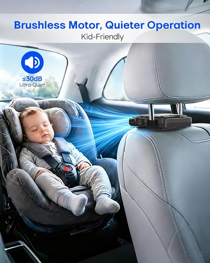 Car Fan for Front & Rear Seats, USB-Powered, Portable Seat-Mounted Cooling Fan with 3 Speeds, Quiet Brushless Motor, Baby-Friendly, Easy Installation for Cars, SUVs, Vans & Trucks - Image 7