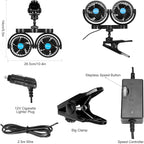 12V Car Clip Fans, Adjustable Dual Head Clip Fan 360° Rotatable Cooling Air Fan, 4'' Electric Auto Car Fans with Cigarette Lighter Plug for Vehicles, RV, SUV - Image 4