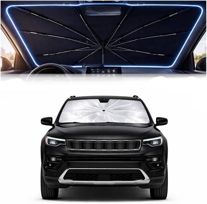Car Windshield Sun Shade Umbrella for Jeep Compass 2017-2025 | 2026 Upgraded,Custom-Fit Umbrella Sunshade,Easy Install,UV Protection & Heat Reflective,Keep Interior Cooler with Storage Bag by Unknown