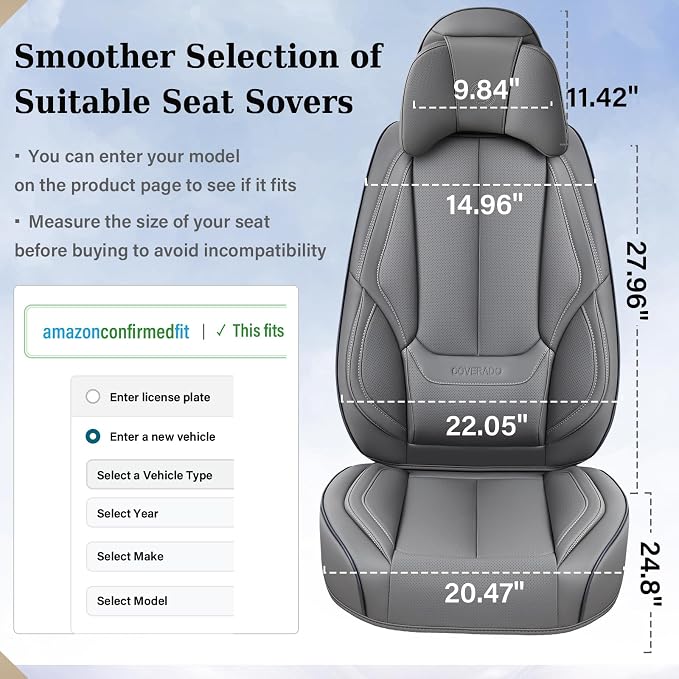 Coverado Car Seat Covers, Seat Covers for Cars, Waterproof Leather Auto Seat Protectors, Leather Car Seat Cushion, Car Interiors Accessories Universal Fit for Most Cars - Image 7