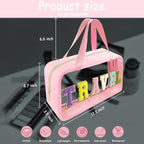 Bunliuys Chenille Letter Clear Makeup Bag Travel Patch, Travel Toiletry Makeup Bag with Handle, Nylon Waterproof Makeup Bags clear cosmetic bag, preppy patch makeup bag for Women (TRAVEL-Pink) - Image 2
