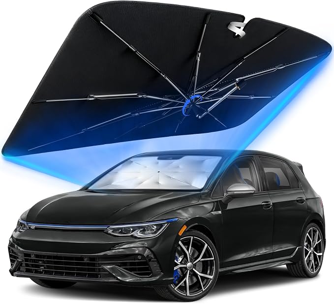 Windshield Sun Shade for Volkswagen Golf 2010-2026 with 360°Rotating Shaft | Custom Fit Umbrella Sunshade for UV Blocking, Interior Heat Protection, Easy Storage, UPF 50+ Cool Windshield Cover by Lonyaqui