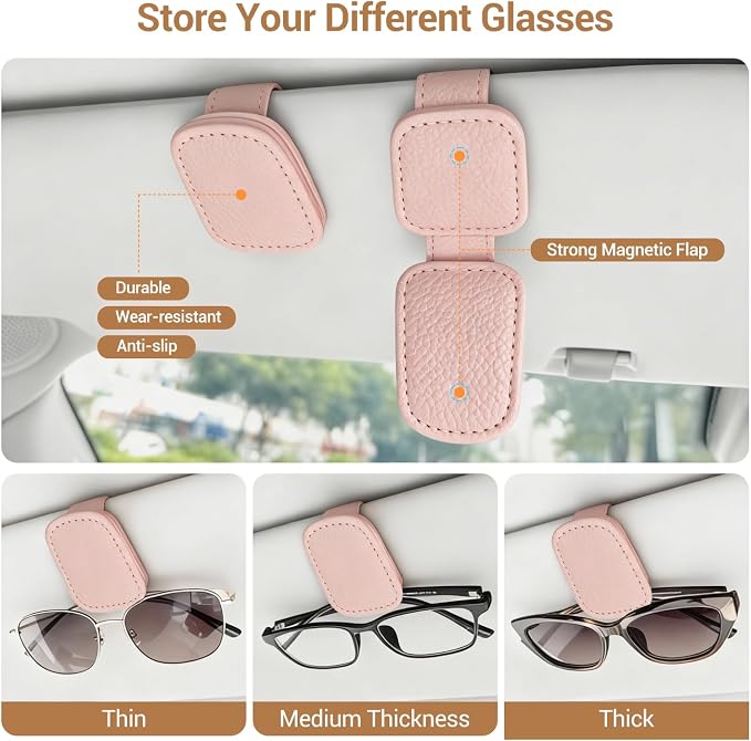 Sunglass Holder for Car Visor Clip, Teen Girl Car Essentials, Cute Pink Car Accessories for Women, Car Visor Magnetic Sunglasses Holder Clip (1, Pink) - Image 3