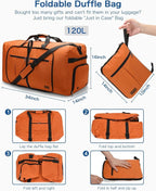 120L Foldable Waterproof Travel Duffel Bag for Men and Women with Shoe Compartment (Orange, EXTRA LARGE, 120L) - Image 2