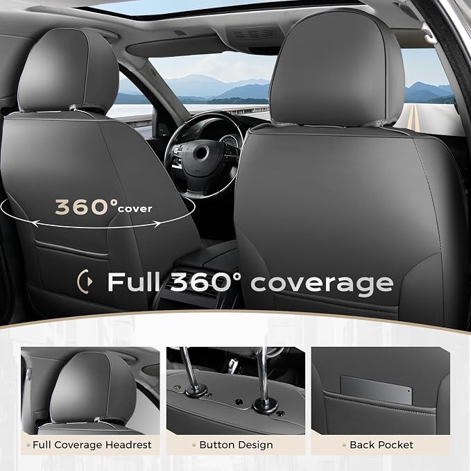 Coverado Car Seat Covers with Lumbar Support, Front Covers for Cars, Universal Automotive Seat Cover, Waterproof, Leather Car Seat Cushion, Interior Seat Protectors for Most Cars - Image 4