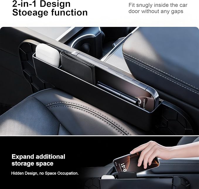 2-in-1 Car Steering Wheel Desk Tray & Car Seat Gap Filler Organizer – Silicone Look Table for Laptop, Eating Food, Writing – Work Road Trip Essentials Accessories (Black) - Image 5
