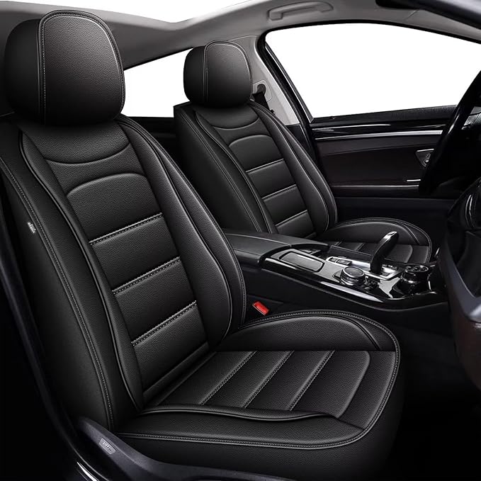 IKABEVEM Car Seat Covers Fit for Toyota Highlander 2007-2025 2026: Luxury Leather Automotive Front Seat Covers, Car Seat Protector(2PCS Front, Black) by IKABEVEM