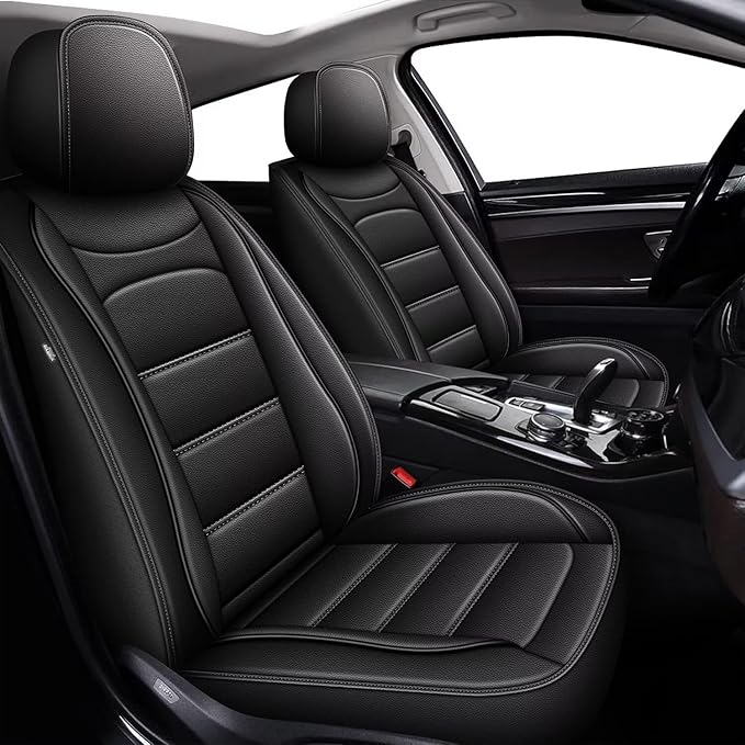 IKABEVEM Car Seat Covers Fit for Nissan Leaf 2011-2024 2025 2026: Full Set Luxury Leather Automotive Seat Covers, Car Seat Protector(5 Seats, Black) by IKABEVEM