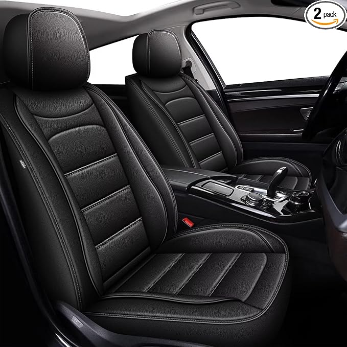 IKABEVEM Car Seat Covers Fit for ES 350/300h 2007-2025 2026: Luxury Leather Automotive Front Seat Covers, Car Seat Protector(2PCS Front, Black) by IKABEVEM