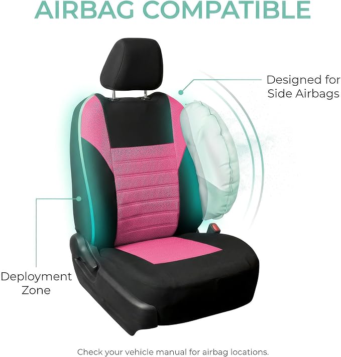 FH Group Automotive Car Seat Covers Front Set Premium 3D Air Mesh Front Seat Covers, Airbag Compatible Universal Fit Interior Accessories for Cars Trucks and SUVs - Pink - Image 4