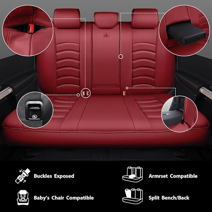 CAR PASS 3D Foam PU Leather Car Seat Covers, Universal Seat Covers Full Sets for Trucks SUV Sedan Automotive Seat Covers Armrest Airbag Compatible Waterproof Comfortable Faux Nappa Leather Burgundy - Image 7