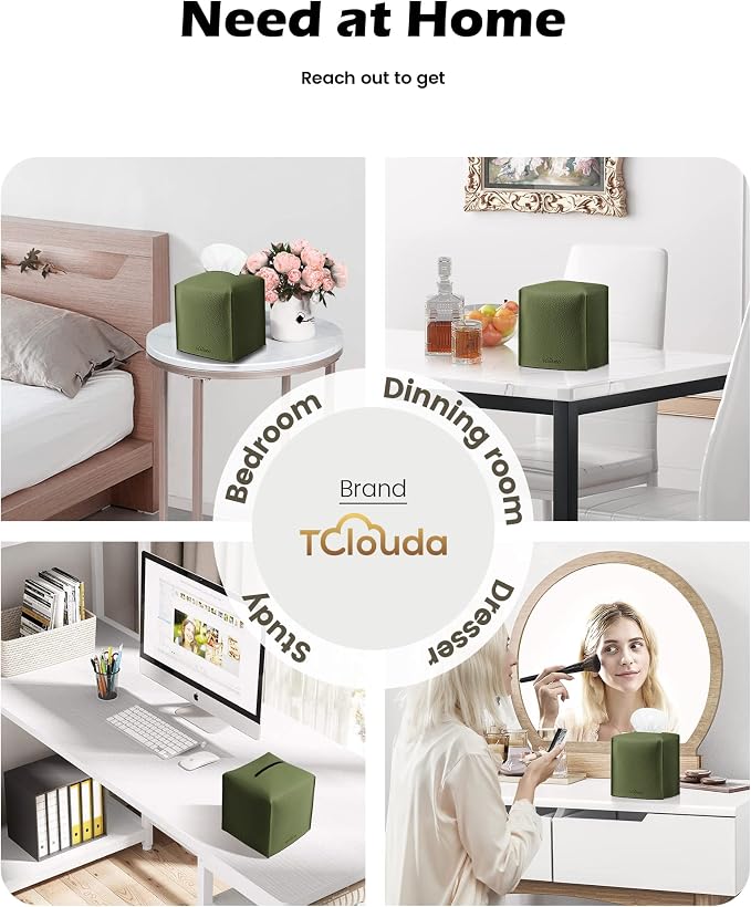 Tissue Box Cover for PU Leather, Modern Simple Solid Color Holder Square Tissue Bag, Ideal for Bathrooms,Office,Car,Nightstand,Outdoor Tent,Dining Table,5"X5"X5", Single Green - Image 4