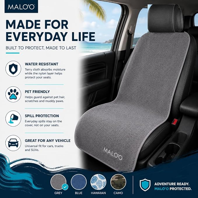 Malo’o SeatGuard Seat Cover – Premium Terry Cloth w/Nylon Backing – Universal Car Seat Protector for Beach, Gym, Surf, Pets & Travel – Quick Dry, Machine Washable - Image 6