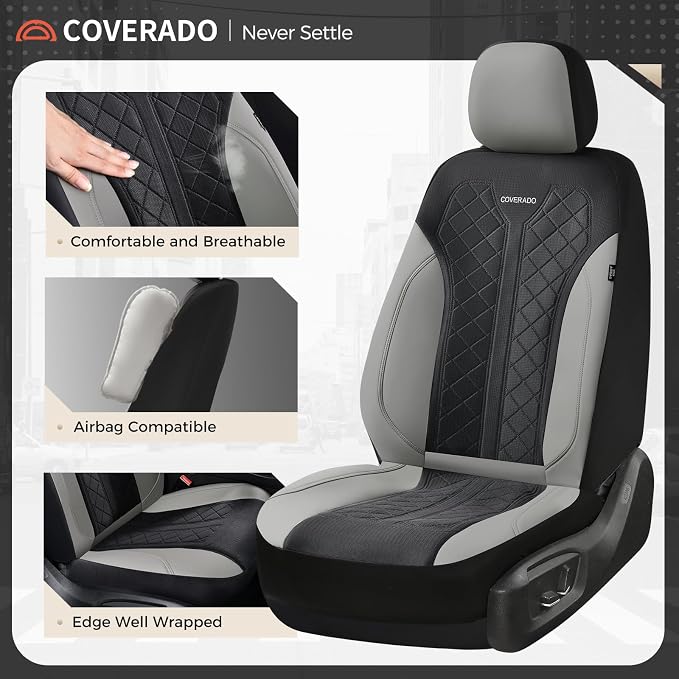 Coverado Car Seat Covers 5 Seats, Seat Covers Full Set, Mesh Breathable Seat Protectors, 5-Piece Spill-Proof White Automotive Seat Covers, Universal Fit for SUV, Sedan, Truck - Image 8