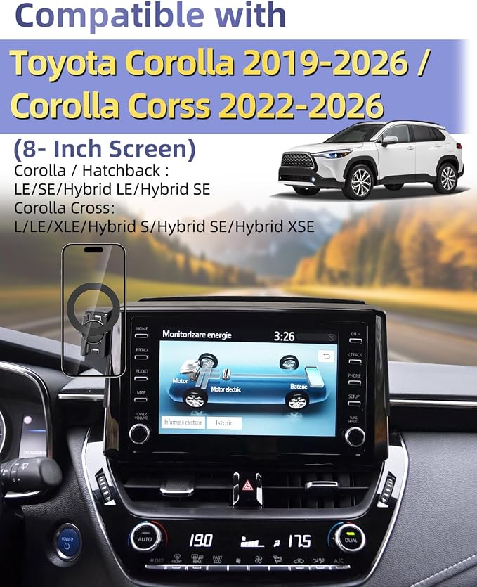 PZK Car Phone Mount for 2019-2026 Toyota Corolla/Corolla Cross 2022-2026 | 2019-2026 Corolla Hatchback Accessories 8-inch Screen Magsafe Magnetic Phone Holder Hands-Free 360° Rotation Not Block Vent - Image 2