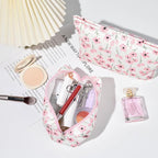 SOIDRAM 2 Pieces Flower Makeup Bag Large Floral Cosmetic Bag Capacity Canvas Mix Travel Toiletry Bag Organizer Cute Makeup Brushes Aesthetic Accessories Storage Bag for Women, Flower Mix Pink - Image 4