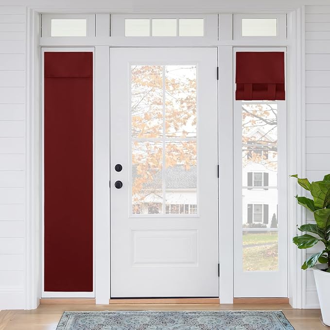 RYB HOME Sidelight Curtains for Front Door, Skinny Narrow Window Curtains | Entry Glass Door Cover, Renter Friendly Blackout Curtains, Adhesive No Drill, Wide 12 inch x Long 69 inch, Burgundy Red, 1 Pc by RYBHOME
