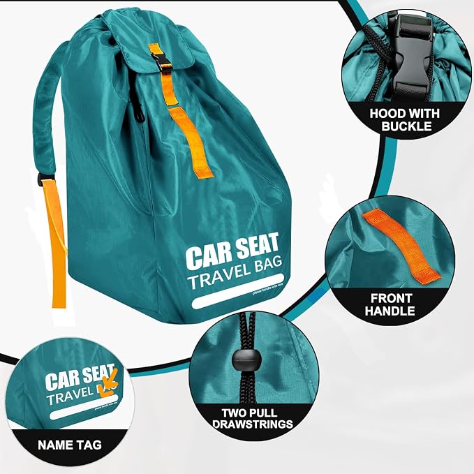 Car Seat Travel Bag for Airplane, Padded Strap Car Seat Bags for Air Travel | Large Car Seat Bags for Air Travel, Carseat Storage Bag Backpack for Airport, Carseat Cover Travel - Baby Travel Essential - Image 6
