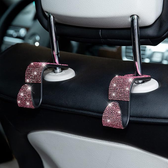 Moly Magnolia Bling Car Seat Headrest Hooks, 4PCS Handcrafted Rhinestones Seat Hanger Organizer for Handbag Purse Scarf, Universal for Cars, Auto Interior Accessories for Women Men (Pink) - Image 5